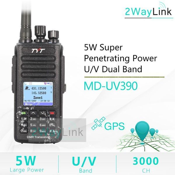 

digital radio tyt md-uv390 dmr radio gps waterproof ip67 walkie talkie upgrade of md-390 md uv390 dual band vhf uhf tyt dmr 5w1