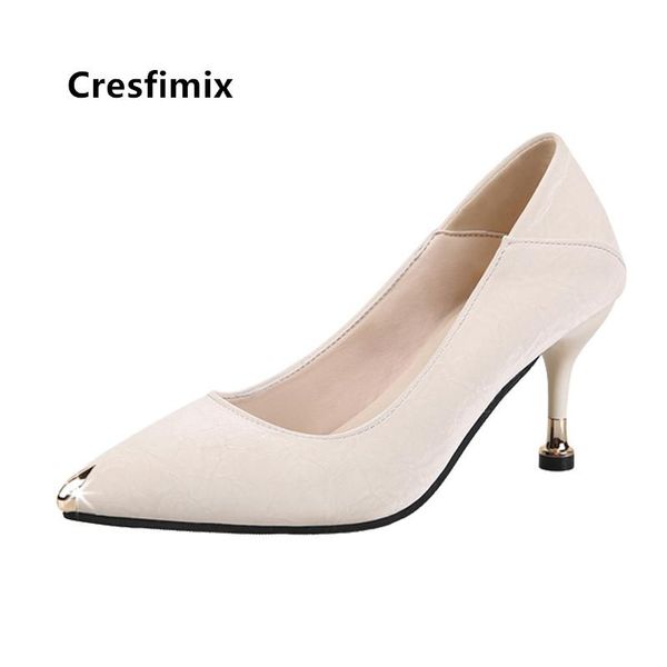 

cresfimix women fashion sweet beige office high heel shoes lady cute sweet black heel pumps talon femme a5565