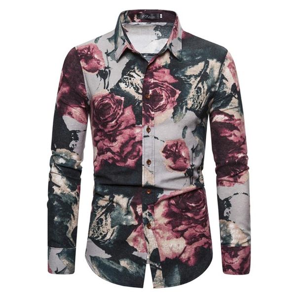 

men's casual shirts sell luxury tee slim fit printed turn down collar retro long sleeve shirt men 11.25, White;black