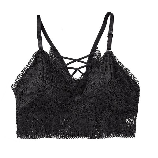 

french style underwear tube lace backless seamless bra floral pattern lingerie for women, Black;white