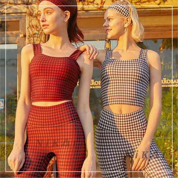 

yoga outfits clothes 2021 summer england fitness suit no embarrassing line pants sports -proof running bra1, White;red