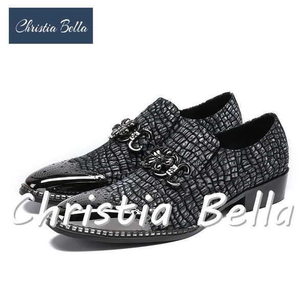 

christia bella stylish men dress flat shoes luxury men's business oxfords chain casual wedding shoe black leather derby shoes