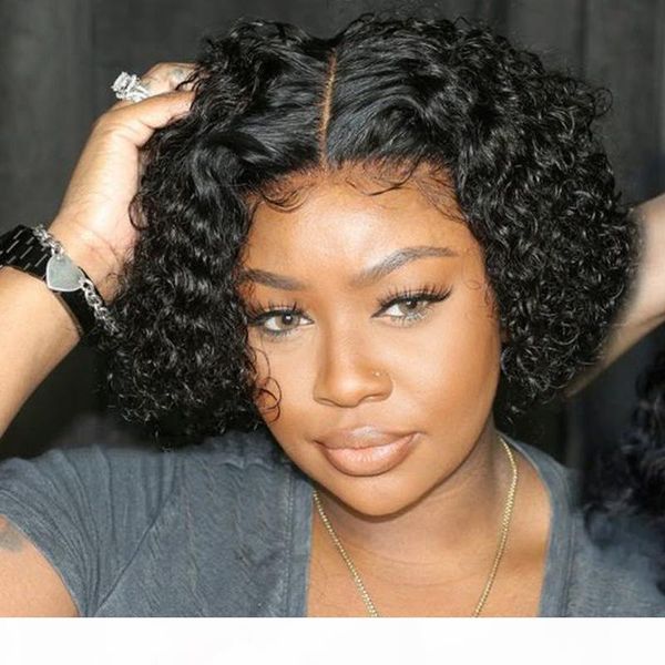 

geeta curly bob lace front wigs pixie cut wig 150 desnity remy malaysian short curly human hair wig short wigs, Black;brown