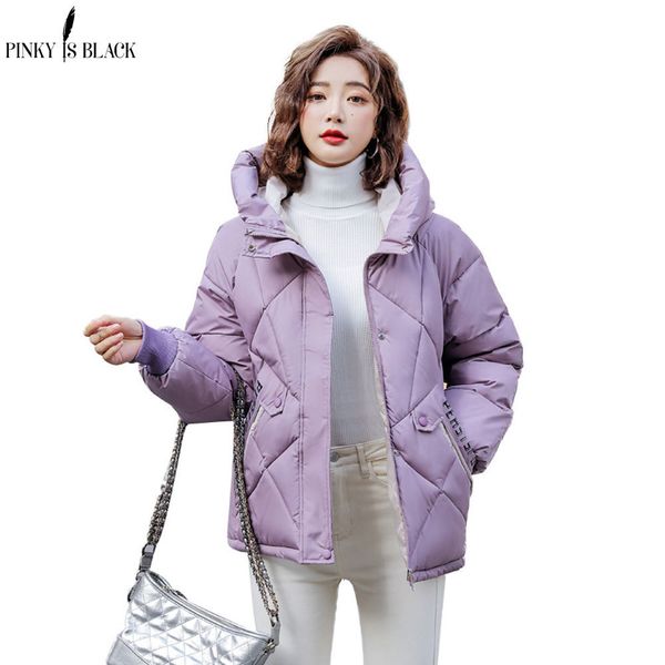 

pinkyisblack winter jacket women parkas hooded thick down cotton padded female short coat outwear 201027, Black