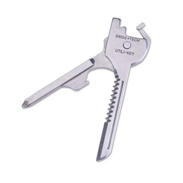 Açık 6-in-One Katlanır Mini Cep Anahtarlık Multitool Anahtar Şekli Şişe Açacağı Tornavida Tırtıklı Bıçak Survival Kaçış Aracı