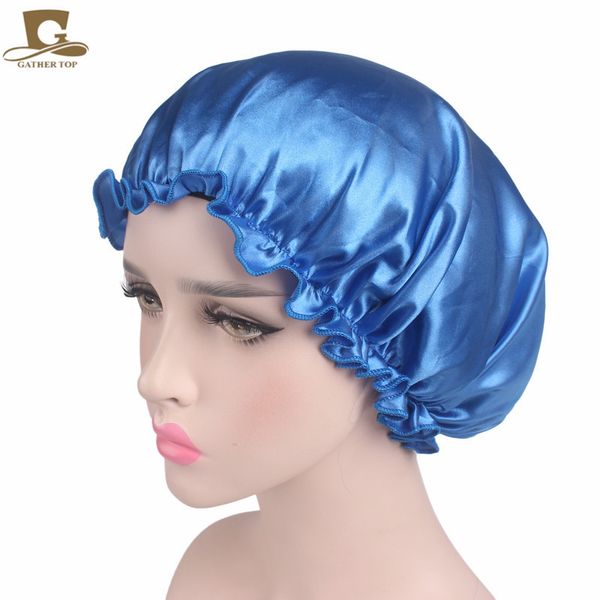 

european and american style ladies satin lace night caps hair care hat smooth bright satin fabrics, Yellow