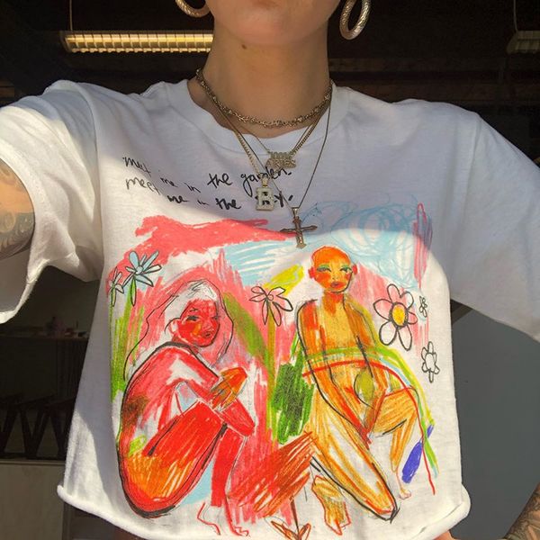 

allneon harajuku graffiti short sleeve white t-shirts aesthetics loosed o-neck cropped fashion summer e-girl style tees