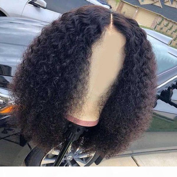 

4x4 short bob wig 150% kinky curly lace front human hair wigs remy pre plucked lace closure wig natural color for black women, Black;brown
