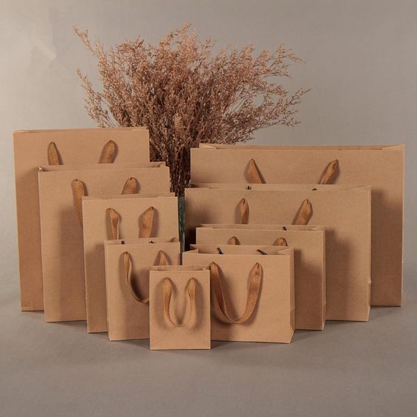 

customerized kraft paper bag logo print gift bag handle bronzing embossed scrub paper