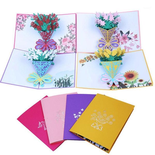 

mother's day greeting cards rose flowers happy birthday fantastic father's day card anniversary up 3d cutting handmade gift1