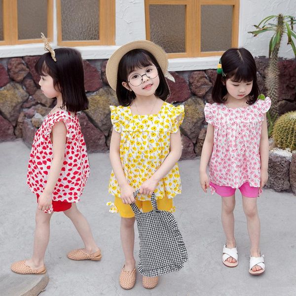 

2020 summer baby girls sets bow flower vest and shorts children's clothing wholesale1, White