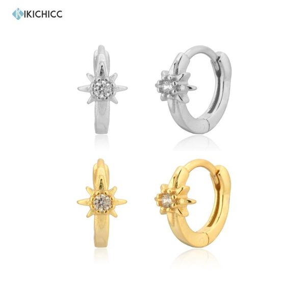 

hoop & huggie kikichicc 100% 925 sterling silver gold 6.8mm huggies circle piercing hoops women fashion fine jewelry 2021 wedding crystal cz, Golden;silver