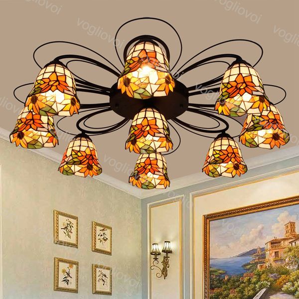 

ceiling lamp 3 7 9 heads 8 inch european retro multicolor gass yellow sunflower iron for living dining room bedroom bar dhl