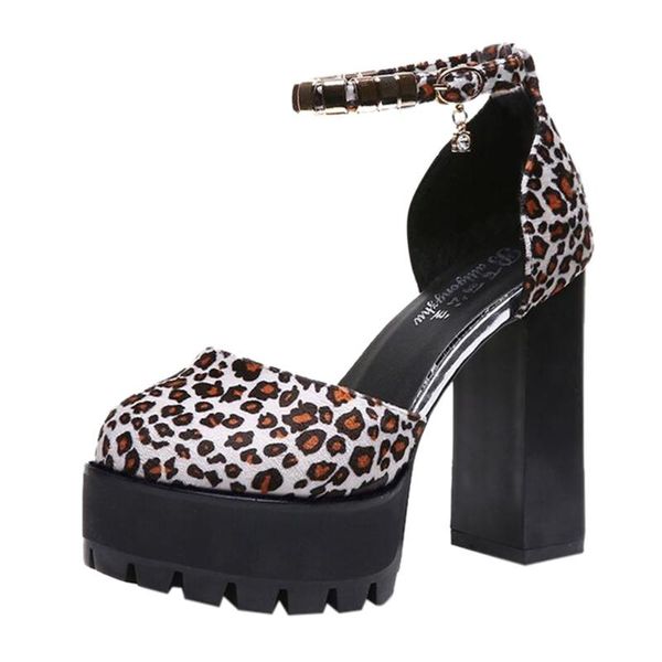 

sagace женщины сандалии leopard pattern большие женская летняя мода leopard рыбы рот пряжки пятки сандалии римских обувь высокого heele, Black