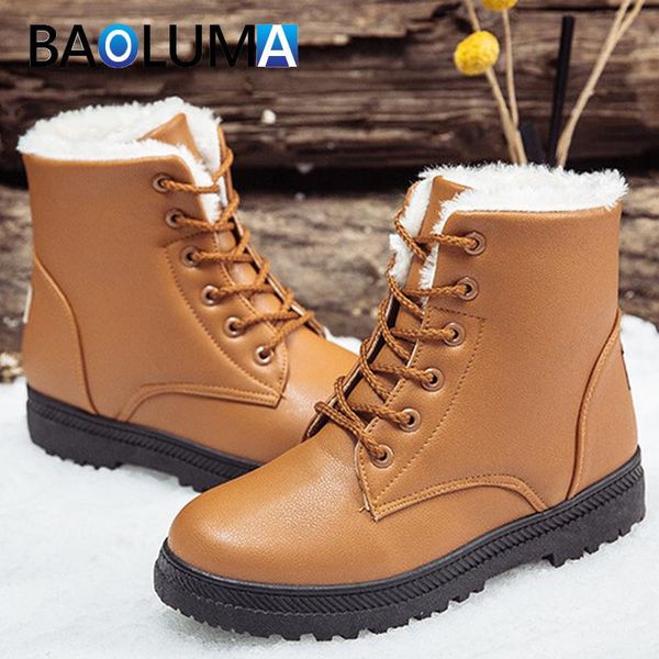 

boots fashion women's snow plush warm leather waterproof women ankle designer brand shoes 2021, Black