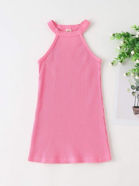 

toddler girls solid rib-knit halter dress she, Red;yellow