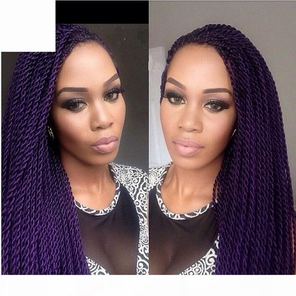 

long straight fully hand braided lace front wigs purple brown black blonde senegalese rope 2x twist synthetic handmade wig for black women