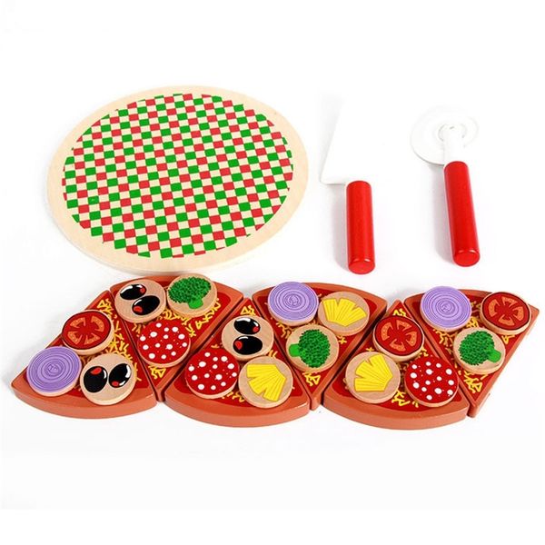 

27 pcs pizza wooden toys food cooking simulation children kitchen pretend play toy fruit vegetable with dinnerware y200428