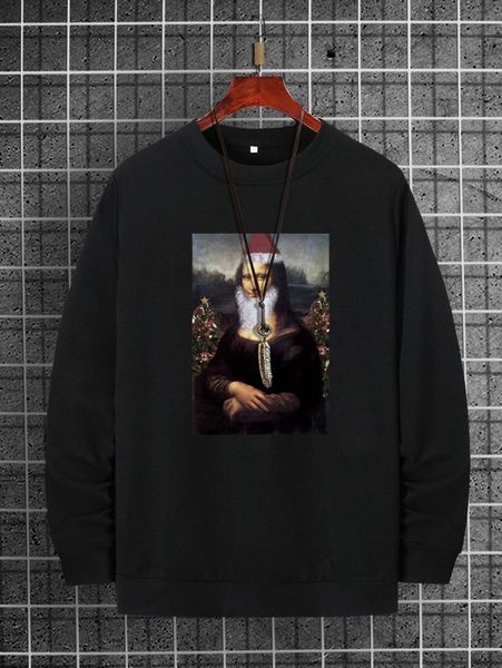 

men round neck painting print pullover o9cc#, Black