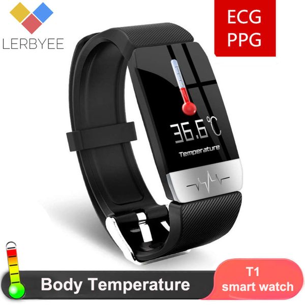 

t1s wristband for men women, intelligent waterproof sports watch, with heart rate and body temperature monitor, ecg, 2020