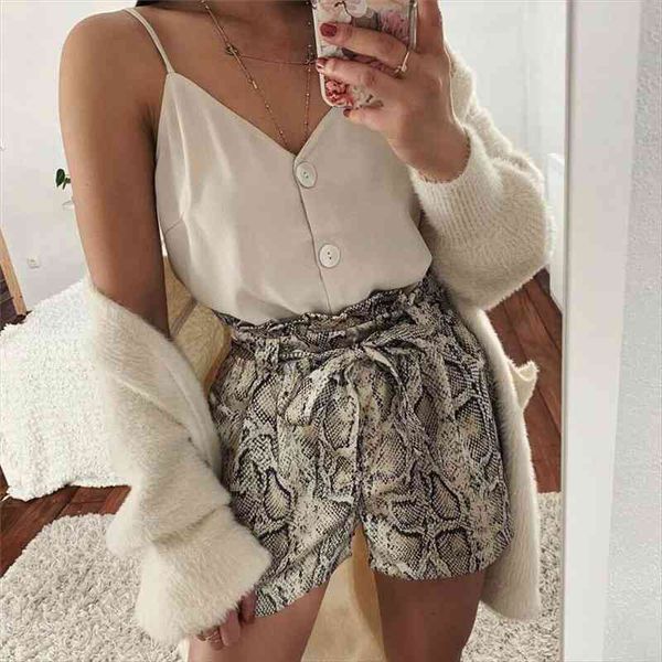 

fashion women snkae print high waist shorts elegant ladies summer trousers dames loose snakeskin short feminino streetwear, White;black