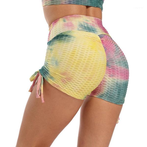 

yoga outfits women tie dye sport shorts printed high waist stretchy fitness running gym athletic leggins ladies push up workout shorts1, White;red