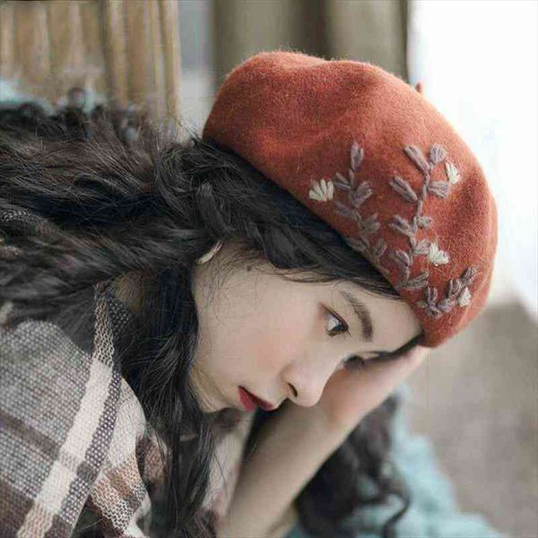 

women winter hat wool warm beret female french painter hat, Blue;gray