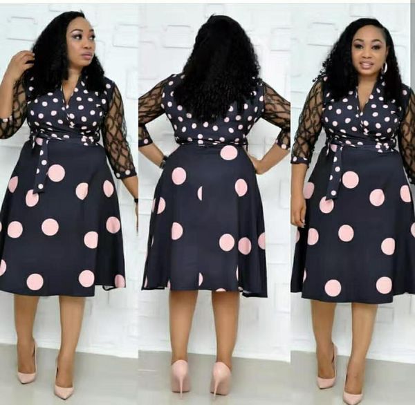

2021 new elegent fashion style spring and autumn african women beauty plus size knee length dress drop shipping, Black;gray
