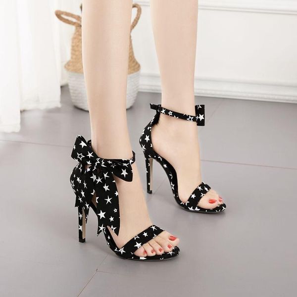 

new women's shoes bow color matching slim high heel large open toe sandals, Black