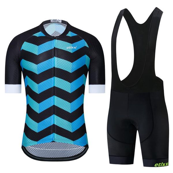 

2020 men cycling jersey sets short sleeve cycling clothing bike clothing breathable bicycle gel pad bib shorts set black blue