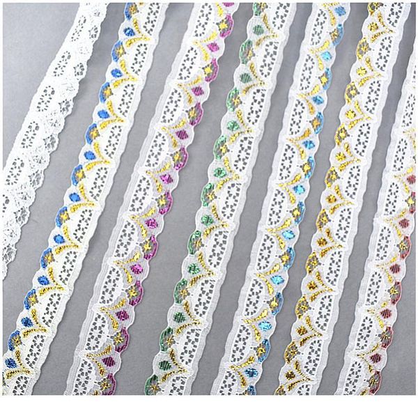 

new 10yards lace ribbon tape 28mm width diy embroidered sewing decoration clothing/dress white lace trim african lac jllgyv, Pink;blue