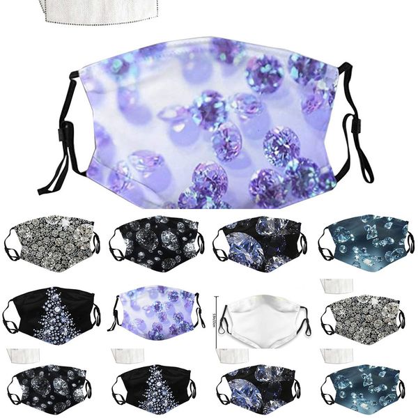 

designer masks new diamond bling print face mask with filter, dustproof breathable,colorful ice silk cloth can be washed facema 4 n7x6b