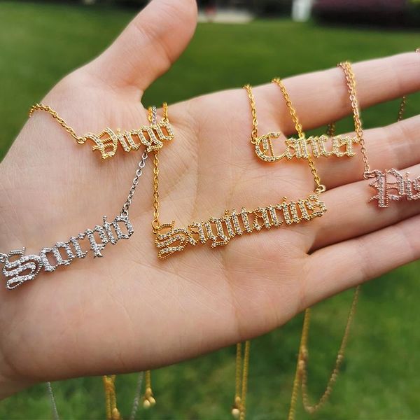 

chains 12pcs/lot zircon 12 constellation pendant necklace for women gold chain girls jewelry gift zodiac name necklaces, Silver
