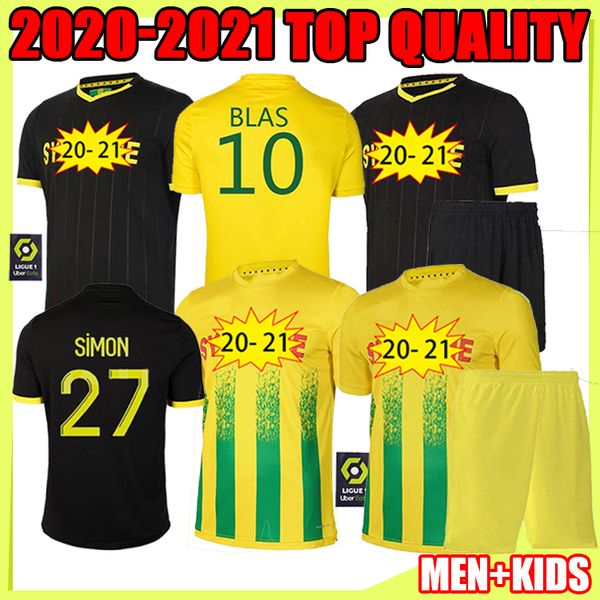 

men+kids 2020 2021 fc nantes boy soccer jerseys 20 21 fc nantes home yellow mens sala coulibaly waris rongier boschilia football shirt kit, Black;yellow
