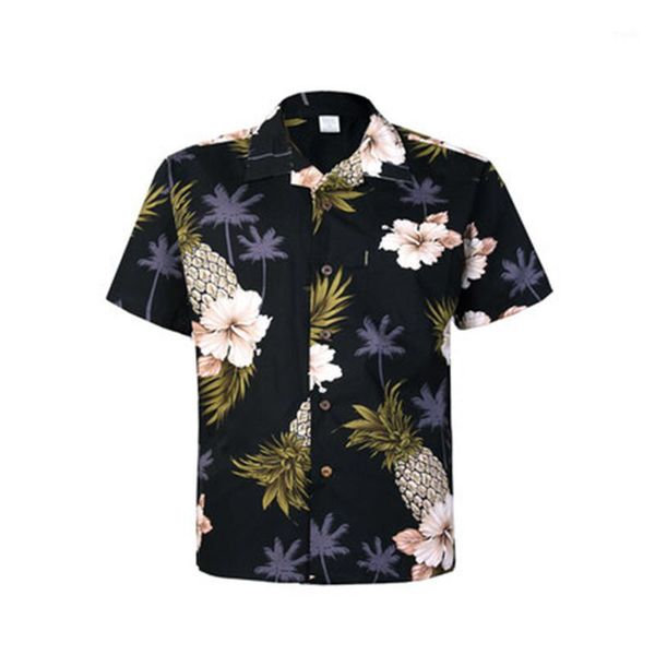 

men's casual shirts pineapple print hawaii shirt men black beach vocation collar male 2021 summer large size home rm501661, White;black