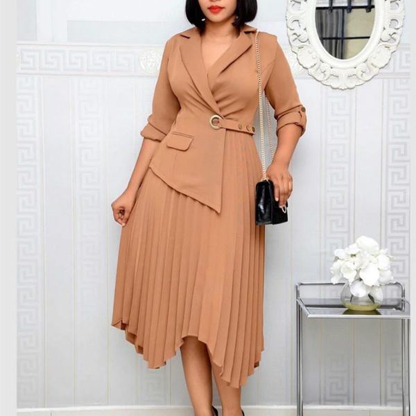 

women elegant casual dresses blazer pleated irregular length with button work wear office ldies modest female fashion autumn new 2021, Black;gray