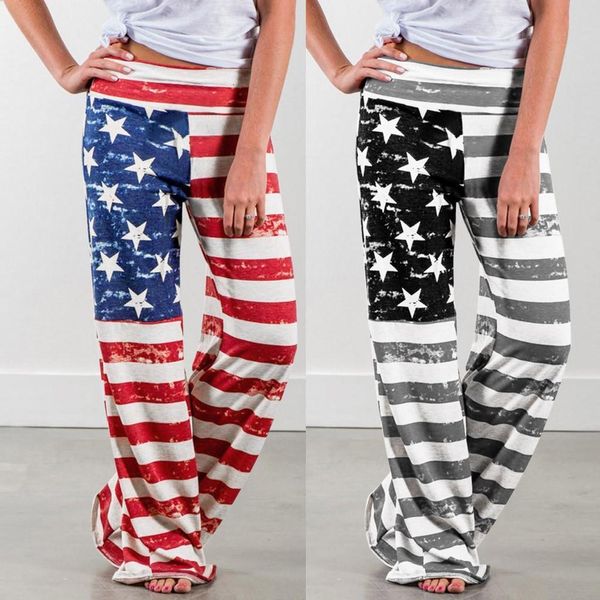 

women american flag drawstring wide leg pants ladies loose mid waist straight trousers fashion sweatpants bottoms, Black;white
