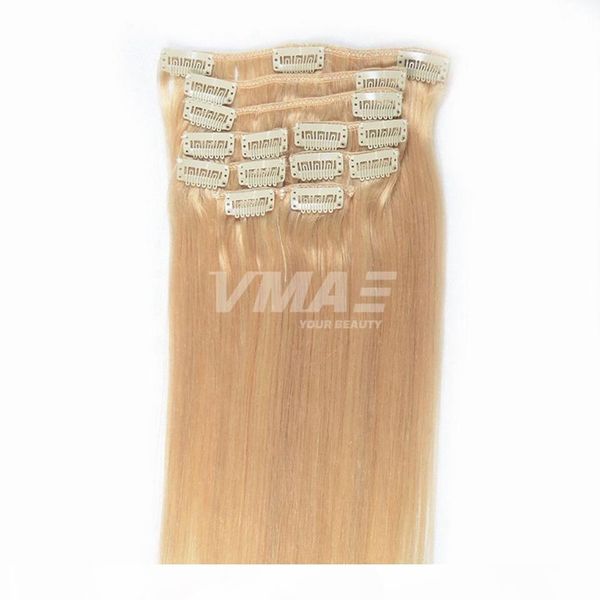 

vmae 120g clip in 100% brazilian human hair #1b #613 straight hair extensions blonde golden brown non processed human hair extensions, Black;brown