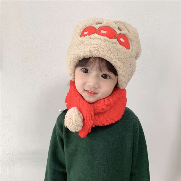 

scarf cartoon korean new lamb children's baby one hat in autumn and winter lb79, Red;brown