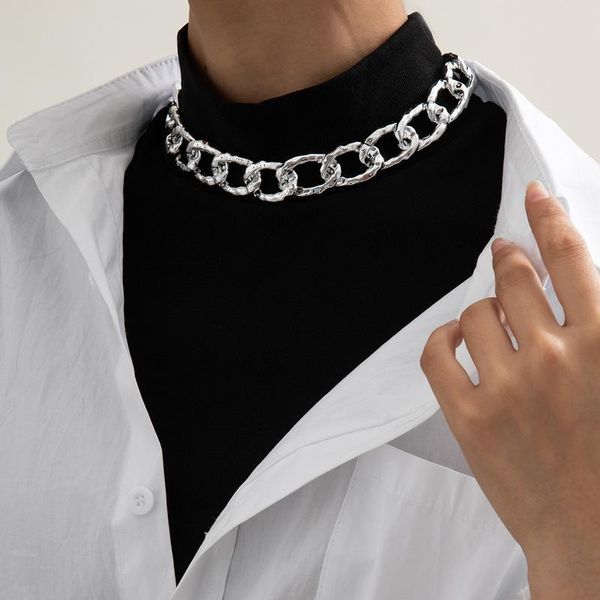

timeonly hip hop double layering titanium steel choker necklace 2021 new hollow chunky chain necklaces for women ladies jewelry, Golden;silver