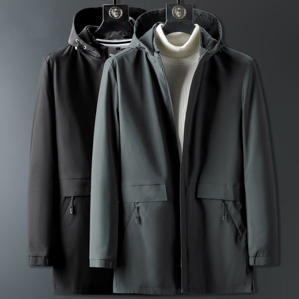 

men's medium and long windbreaker 2021 spring new casual hooded jacket, Tan;black