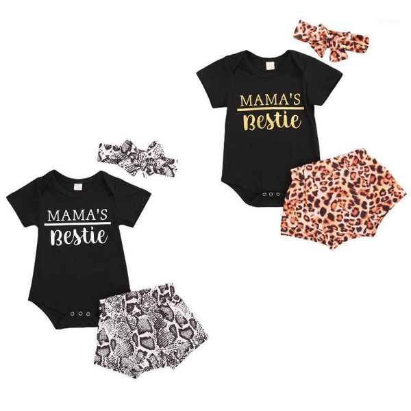 

infant newborn baby girls 3pcs set clothing short sleeve bodysuits leopard shorts headband summer outfits1, White