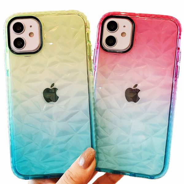 3D-Diamant-Farbverlauf-Design, klare Handyhüllen für iPhone 13 12 11 Mini Pro Max X XR 8 7 6 Plus, stoßfeste, weiche TPU-Rückabdeckungen