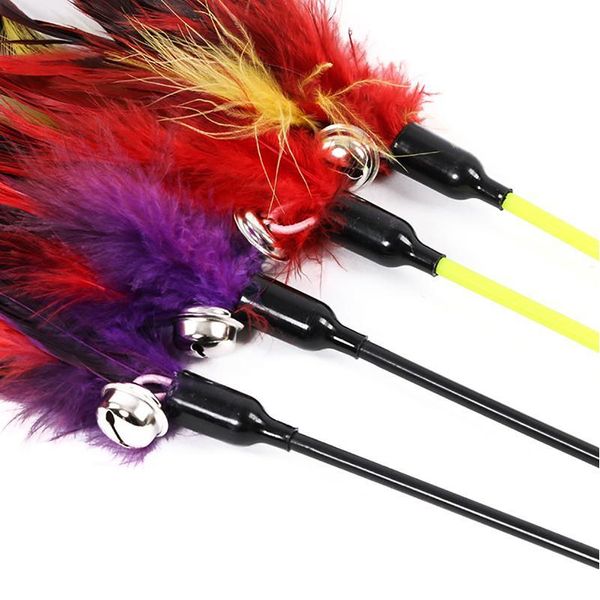 

1pc teaser feather toys kitten funny colorful rod cat wand toys plastic pet cat toys interactive stick pet cat jllire
