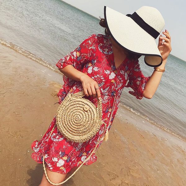 

hbp non-brand new style small bag beach simple straw woven bag handbag one shoulder slant over small round bag sport.0018
