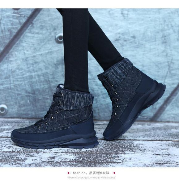 

boots 2021 big size women's warm snow casual outdoor cotton shoes plush lace-up 35-411, Black