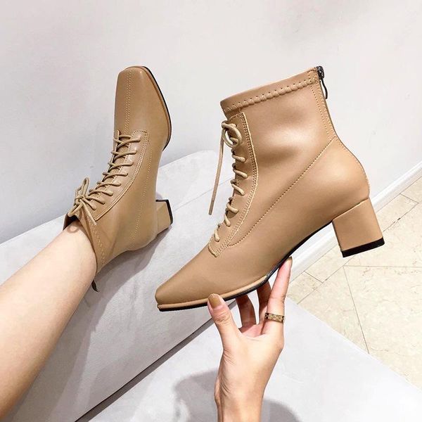 

boots shoes boots-women booties woman 2020 low heel round toe winter footwear back zip zipper luxury designer rock med, Black