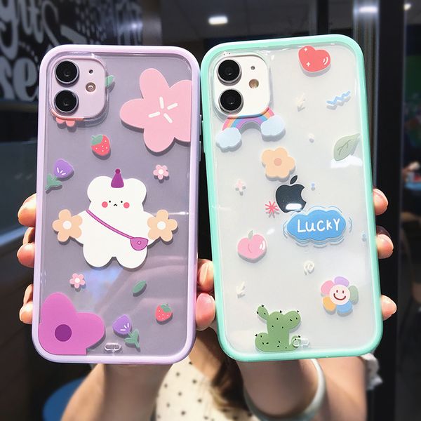 

fashion flowers bear transparent phone case for iphone 11 pro max x xs xr 7 8 plus 12 mini cute cartoon soft tpu silicone cover