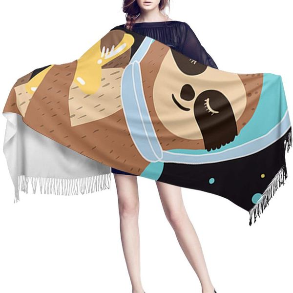

scarves cosmos sloth counts stars in space cashmere women scarf warm shawl head neck long winter for ladies, Blue;gray