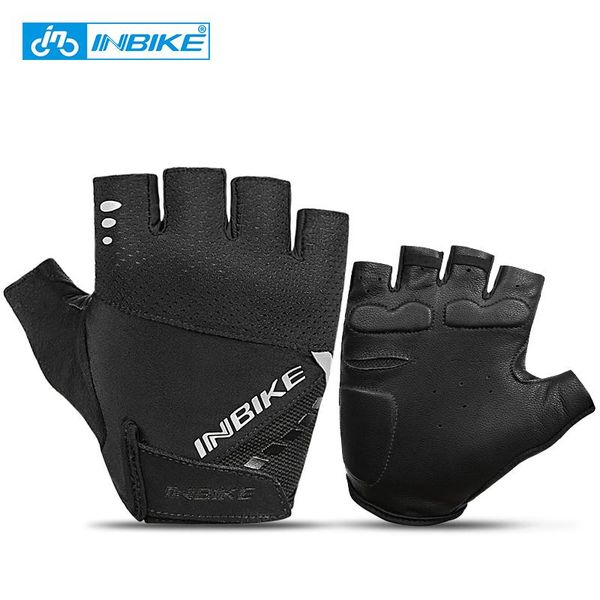 

inbike sheepskin cycling gloves mtb bicycle bike gloves half finger glove men women breathable non slip sport fitness gloves sqchto, Black